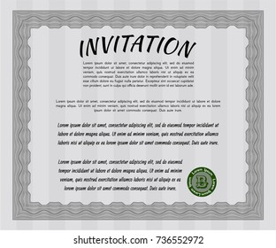 Grey Invitation. Sophisticated design. With background. Detailed. 