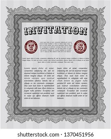 Grey Invitation. Sophisticated design. With complex linear background. Detailed. 