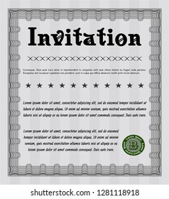 Grey Invitation. Sophisticated design. With great quality guilloche pattern. Vector illustration. 