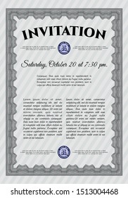 Grey Invitation. Sophisticated design. With linear background. Vector illustration. 