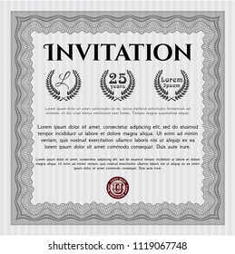 Grey Invitation. Sophisticated design. Vector illustration. With complex linear background. 