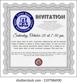 Grey Invitation. Sophisticated design. Vector illustration. With guilloche pattern and background. 