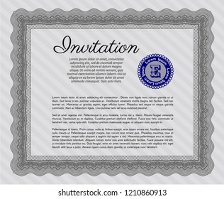 Grey Invitation. Superior design. Customizable, Easy to edit and change colors. With guilloche pattern and background. 