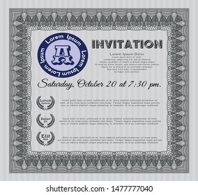 Grey Invitation template. Artistry design. Easy to print. Detailed. 