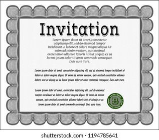 Grey Invitation template. Beauty design. Complex background. Detailed. 