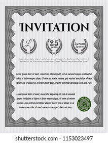 Grey Invitation template. With complex background. Vector illustration. Sophisticated design. 