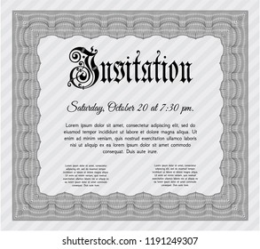 Grey Invitation template. With complex background. Lovely design. Detailed. 