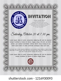 Grey Invitation template. Complex background. Lovely design. Detailed. 