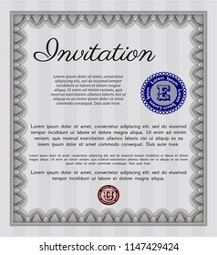Grey Invitation template. With complex linear background. Sophisticated design. Customizable, Easy to edit and change colors. 