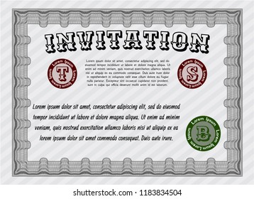 Grey Invitation template. With complex linear background. Money style design. Customizable, Easy to edit and change colors. 