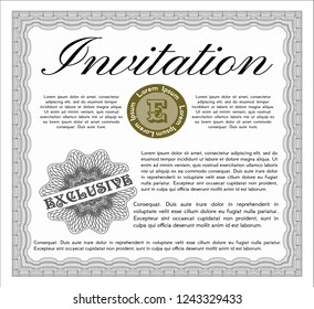 Grey Invitation template. With complex linear background. Detailed. Superior design. 