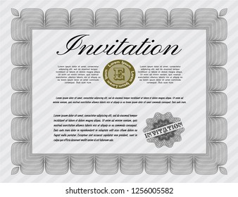 Grey Invitation template. With complex linear background. Superior design. Detailed. 