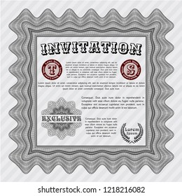 Grey Invitation template. Cordial design. With guilloche pattern and background. Vector illustration. 