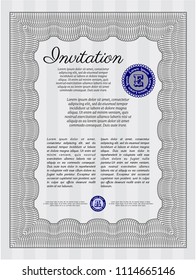 Grey Invitation template. Customizable, Easy to edit and change colors. With guilloche pattern and background. Money style design. 