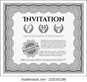 Grey Invitation template. Customizable, Easy to edit and change colors. With guilloche pattern and background. Cordial design. 