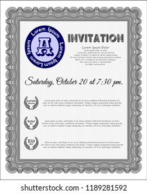 Grey Invitation template. Detailed. With background. Money style design. 