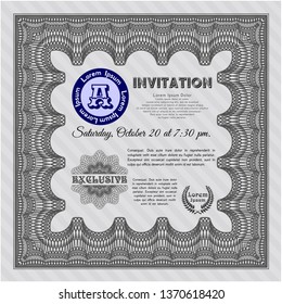 Grey Invitation template. Detailed. With background. Artistry design. 