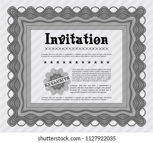 Grey Invitation template. Detailed. With complex background. Sophisticated design. 