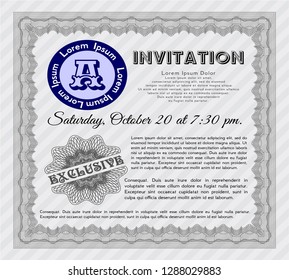 Grey Invitation template. Detailed. Complex background. Retro design. 