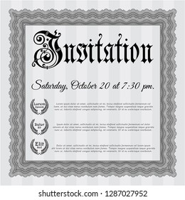 Grey Invitation template. Detailed. With great quality guilloche pattern. Cordial design. 