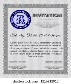 Grey Invitation template. Detailed. With guilloche pattern and background. Good design. 