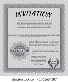 Grey Invitation template. Detailed. With guilloche pattern. Nice design. 