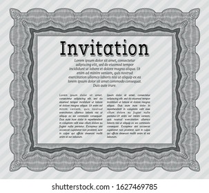 Grey Invitation template. Detailed. With guilloche pattern. Money Pattern design. 