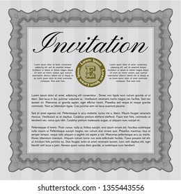 Grey Invitation template. Detailed. With linear background. Good design. 