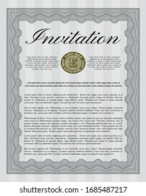 Grey Invitation template. Detailed. With linear background. Elegant design. 