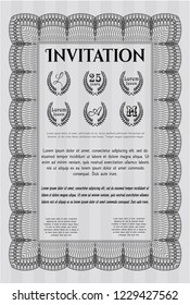 Grey Invitation template. Detailed. Printer friendly. Sophisticated design. 