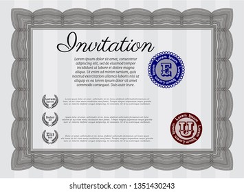 Grey Invitation template. Easy to print. Lovely design. Detailed. 