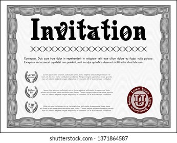 Grey Invitation template. Easy to print. Artistry design. Detailed. 