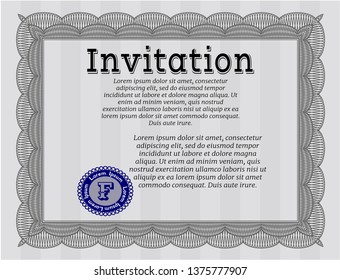 Grey Invitation template. Easy to print. Beauty design. Vector illustration. 