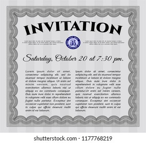 Grey Invitation template. Elegant design. Detailed. With guilloche pattern and background. 
