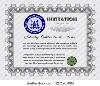 Grey Invitation template. Elegant design. Customizable, Easy to edit and change colors. With guilloche pattern and background. 