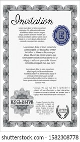 Grey Invitation template. Elegant design. Detailed. With guilloche pattern. 