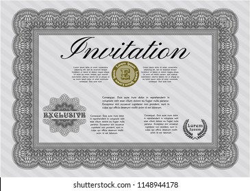 Grey Invitation template. Excellent design. Customizable, Easy to edit and change colors. With complex background. 
