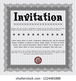 Grey Invitation template. Excellent design. With guilloche pattern and background. Detailed. 