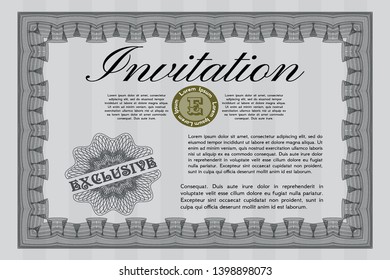 Grey Invitation template. Good design. With guilloche pattern. Customizable, Easy to edit and change colors. 