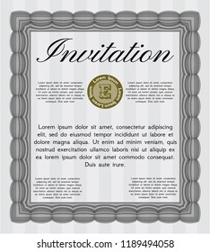 Grey Invitation template. With great quality guilloche pattern. Retro design. Detailed. 