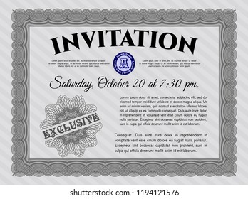 Grey Invitation template. With great quality guilloche pattern. Money Pattern. Detailed. 