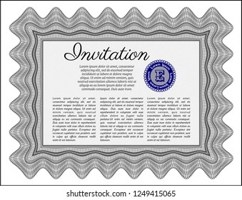 Grey Invitation template. With great quality guilloche pattern. Money style design. Vector illustration. 