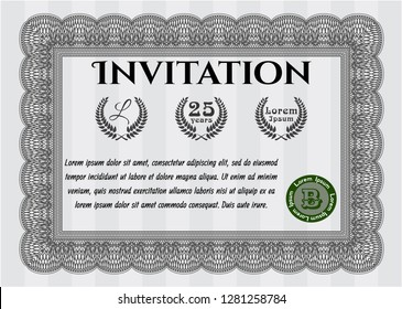 Grey Invitation template. With great quality guilloche pattern. Vector illustration. Money Pattern design. 