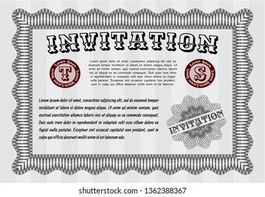 Grey Invitation template. With great quality guilloche pattern. Customizable, Easy to edit and change colors. Artistry design. 