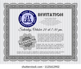 Grey Invitation template. With guilloche pattern and background. Detailed. Good design. 