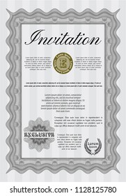 Grey Invitation template. With guilloche pattern and background. Customizable, Easy to edit and change colors. Lovely design. 