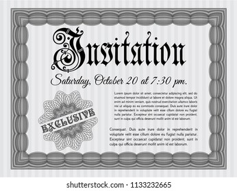 Grey Invitation template. With guilloche pattern and background. Excellent design. Vector illustration. 