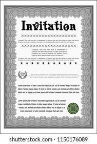 Grey Invitation template. With guilloche pattern. Detailed. Money Pattern design. 