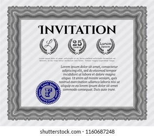 Grey Invitation template. With guilloche pattern and background. Retro design. Customizable, Easy to edit and change colors. 