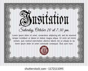 Grey Invitation template. With guilloche pattern. Customizable, Easy to edit and change colors. Money Pattern design. 